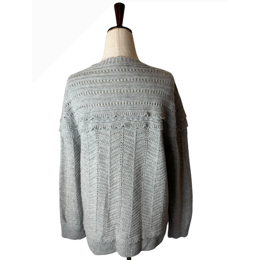 J Crew Scallop Pointelle Knit Sweater Women Large Gray Wool Blend Preppy Boho - Picture 3 of 10